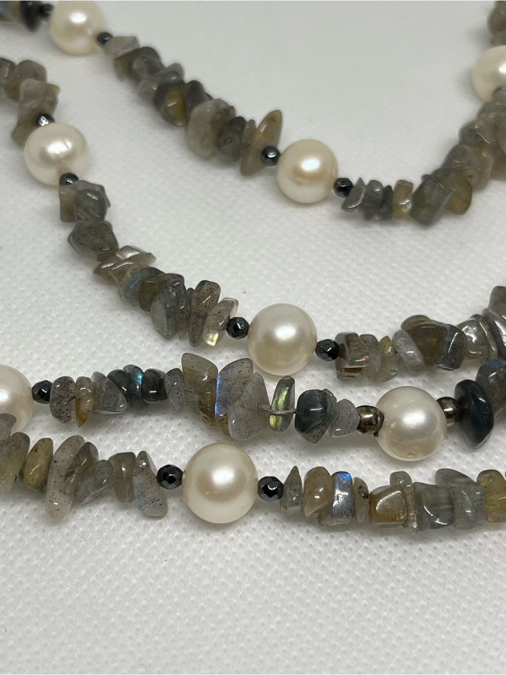 Natural Stone Labradorite and Freshwater Pearl Long Necklace